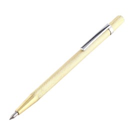 Walfront 1Pc Carbide Tip Scriber Etching Pen Carve Engraver Scriber Tool for Glass/Ceramics/Metal Sheet, Portable Pocket Pen-Like Scriber with Clip (Gold)
