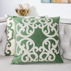 Homey Cozy Applique Green Velvet Throw Pillow Cover,Spring Green Series Sparkly Vine Modern Tropical Decorative Sofa Couch Pillow Case 20x20,Cover Only