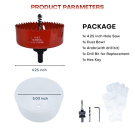 4.25 Hole Saw for Recessed Lights, 4-1/4Inch Hole Cutter with Dust Bowl Catcher for Led Recessed Lighting 4-1/4" Inch and Wood Metal Drywall, Bi-Metal Construction