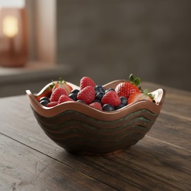 Nambé Copper Canyon Bowl - 7-Inch Verdigris Scalloped Copper Dish - Decorative Metal Centerpiece & Fruit Holder with Ridged Rim & Smooth Band - Unique Textured Home Accent Sculpture & Table Décor