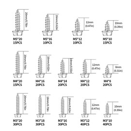 315 Pcs M3 M4 M5 Hex Head Self Tapping Screws, Phillips Hex Flange Washer Head Sheet Metal Screws, Sheet to Timber Roofing Screws for Plastic Drywall Wood Screws - Carbon Steel, Silver Screws