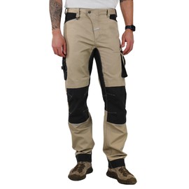 CALECARPEN Men's Construction Work Utility Pants Cordura Double Knee Reinforcement Relaxed Fit Stretch Flex Cargo Carpenter Silver Mink