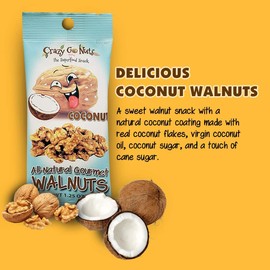 Crazy Go Nuts Walnuts - Coconut, 1.25 oz (6-Pack) - Healthy Snacks, Vegan, Gluten Free, Superfood - Natural, Non-GMO, ALA, Omega 3 Fatty Acids, Good Fats, and Antioxidants