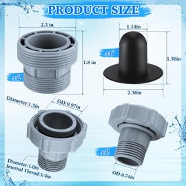 DoubleFill 2 Pcs Swimming Pool Drain Fitting Connects, 1.5-inch ID, 1.0-inch OD, with 2 Pcs Pool Hose Adapter 1 1/4 to 1 1/2 Inch and 6 Pcs Swimming Pool Filter Pump Strainer Hole Plug