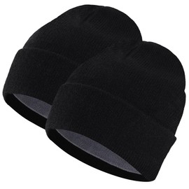 YKYUASD 2 Pack Beanie Hats for Women Men Fleece Lined Warm Winter Skull Hats (US, Alpha, One Size, Black+Black)