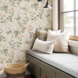 FLUGGER Vintage Floral Peel and Stick Wallpaper Weeds and Flowers Self Adhesive Removable Wallpaper Wall Stickers for Home Bedroom Cabinets Thicken 17.3" x 118",Beige