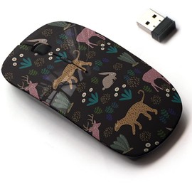 2.4G Wireless Mouse with Cute Pattern Design for All Laptops and Desktops with Nano Receiver - Floral Pattern Leopard Rabbit Deer