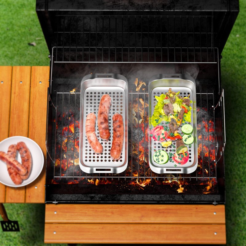 Grill Basket Set - BBQ Grill Tray with 3-Piece Grill