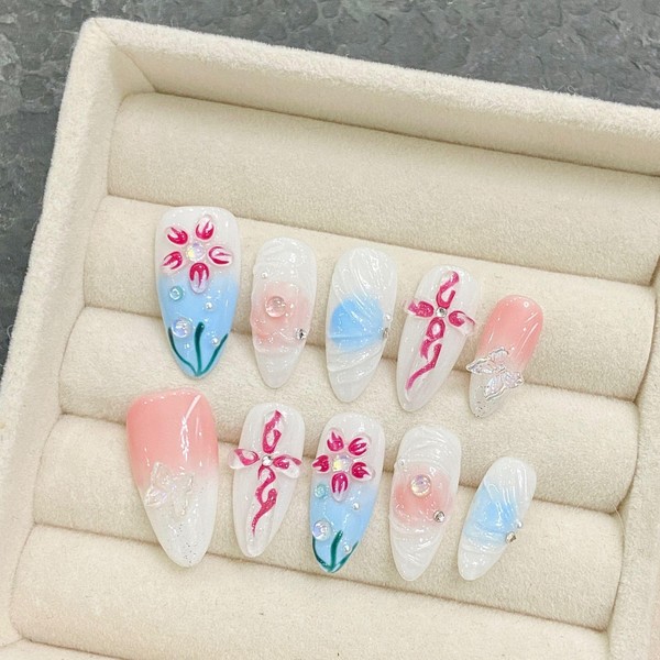 Wsliana Handmade Press On Nails - Medium Length Almond Shape,