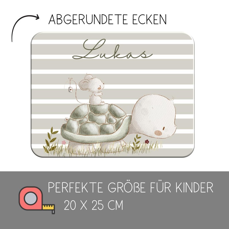 CreaDesign, Children's Breakfast Board with Name, Plastic Friends Turtle, Non-Slip