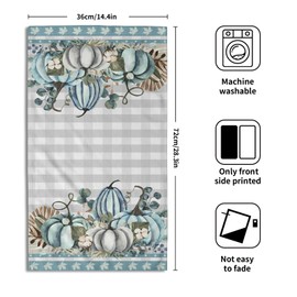 Teal Blue Pumpkin Hand Towels Watercolor White Gray Buffalo Plaid Kitchen Towels Decorative Bathroom Hand Towel for Farmhouse Fall Kitchen Thanksgiving Gifts 14 x 28 Inch, Set of 2