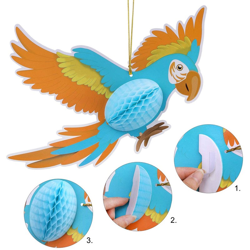 6pcs/set Paper Hanging Parrot Decoration Tropical Party Decoration Summer Party