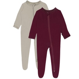 GUISBY Pajamas for Baby Boys & Girls, Infant Onesie with Mitten Long Sleeve Footed Pjs Maroon Oatmeal 6-12 months