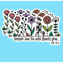 (3PCS) Consider How The Wildflower Grow Sticker, Christian Faith Religious Bible Verse Luke 12:27, Waterproof Vinyl Sticker Decals for Books Laptops Phone Water Bottles Tumbler Cup Kindle 3x2 Inch