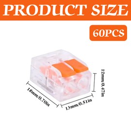 Pack of 60 Cable Connectors, 2-Pin Cable Connectors with Actuation Lever, Electrical Connection Blocks, Connection Terminals, Cable Clamps 2 Pin for Home, Hotel, Warehouse, Street Lighting