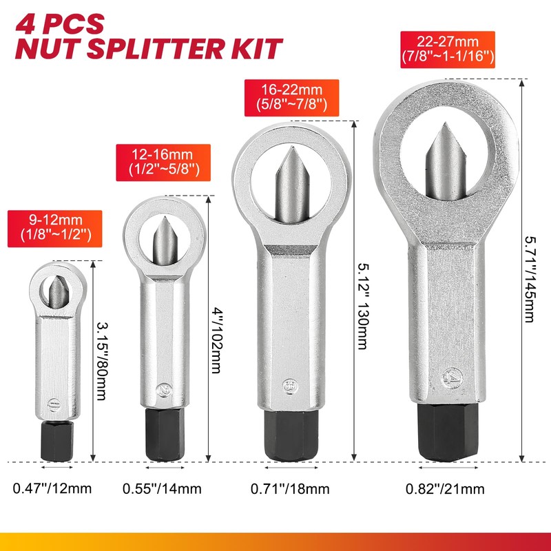 DASBET 4PCS Metal Nut Splitter Set Heavy Duty Nut Splitter