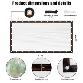6.6x13 FT Clear Waterproof Tarps Heavy Duty Outdoor Garden Rainproof Covering,Clear Vinyl Tarp with Grommets,Transparent Waterproof Tarpaulin for Covering Henhouse Porch Canopy Plant Camping