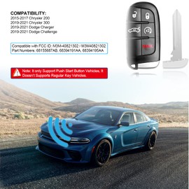 5btn Key Fob Replacement for Chrysler 300 Dodge Charger Challenger 2019 2020 2021 / Chrysler 200 2015-2017 Proximity Smart Key Car Keyless Entry Remote Control Original 4A-Chip FCCID: M3M-40821302 1pc