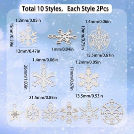 SUNNYCLUE 1 Box of 20 Snowflake Charms, Snow Charms, Winter Stainless Steel, Double-Sided Hollow Charms, Star, Flat, Round, Christmas Charms for Jewellery Making, Charm, DIY Necklace, Earrings, Crafts