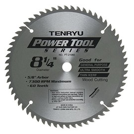 Tenryu PT-21060 8" Carbide Tipped Saw Blade (60 Tooth ATAF Grind - 5/8"Ko Arbor - 0.079 Kerf)