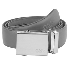 Falari Men Unisex Genuine Leather Ratchet Dress Belt Automatic Sliding Buckle - 20 Variety Colors - Trim to Fit (8170 - Dark Grey, XL - Fit from waist 28 to 42")