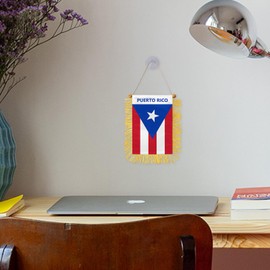 Puerto Rico Fringy Hanging Flag Double Sided Small Mini Puerto Rico Flag Door Window Car Rearview Mirror Decoration 4x6 Inch with Suction Cup
