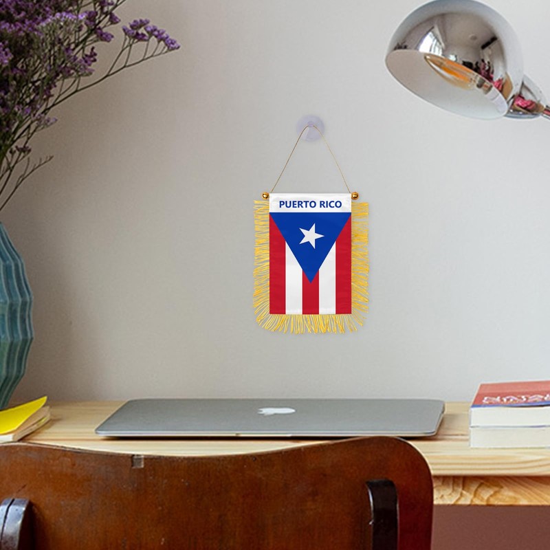 Puerto Rico Fringy Hanging Flag Double Sided Small Mini Puerto
