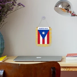 Puerto Rico Fringy Hanging Flag Double Sided Small Mini Puerto Rico Flag Door Window Car Rearview Mirror Decoration 4x6 Inch with Suction Cup