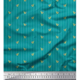 Soimoi Green Rayon Fabric Leaves,Flower Bud & Stripe Print Fabric BTY 42 Inch Wide