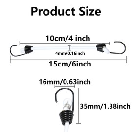 PDETVEO 10PCS 4 Inch Mini Bungee Cords with Hooks, White Elastic Bungee Cords Heavy Duty Outdoor Tarp Bungee Straps