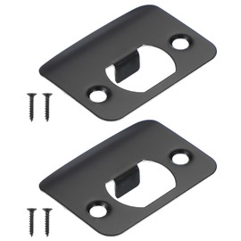 PATIKIL Door Strike Plate 2-1/4"x1-3/4",2 Pcs Round Corner Extended Lip Strike Plate,Universal Security Latch Strike Deadbolt Strike Plate with Screw Interior & Exterior Door,Black