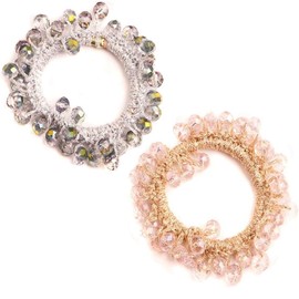 2 PCS Fashion Crystal Hair Band Ponytail Holder for Women Hair Band Hair Rope Hair Scrunchie Ponytail Holder (Light Purple + Rose Gold, One size)
