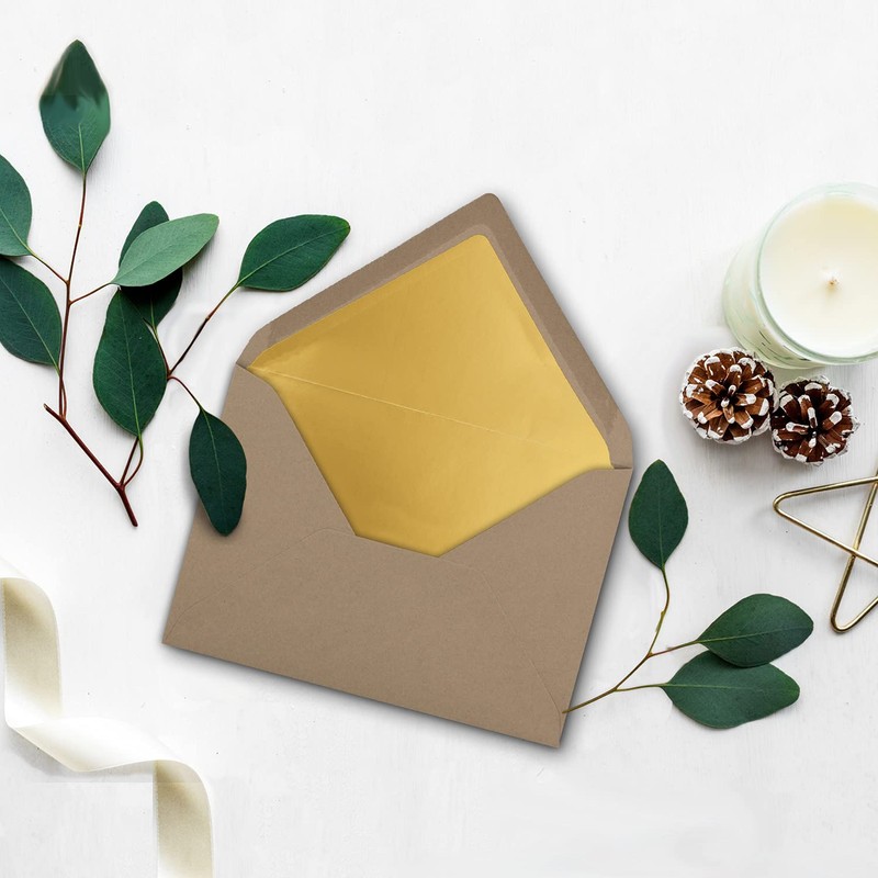 25 x metallic gold lined envelopes DIN C5, cappuccino (brown),