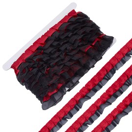 HOBBIESAY 7.5 Yards 2-Layer Ruffle Trim Black Red Satin Organza Edge Trim Gothic Lace Ribbon Lolita Skirt Edging Accessories for Sewing DIY Crafts Dressmaking Costume Decoration Cosplay