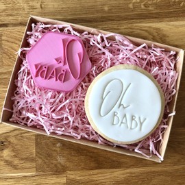 LissieLou Oh Baby Cookie Stamp Baby Shower or Gender Reveal Party Icing Fondant Embosser - Light Pink