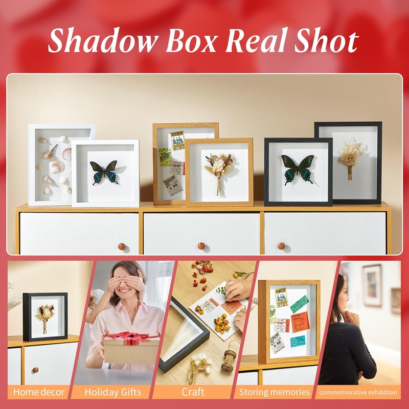 MUXIUNT 3x3 Small Square Shadow Box Picture Frame Display Case