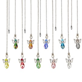 DICOSMETIC 10Pcs Angel Wing Faceted Glass Ceiling Fan Pull Chain Extenders 13.6 Inch Crystal Light Pull Chain Adjustable Decorative Extension Connector Hanging Ornaments for Lighting Lamp Decor