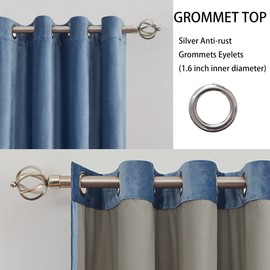 Blackout Velvet Window Curtains for Living Room,Blue 63 inch Long 100% Black Back Liner Room Darkening Curtains Heavy Thermal Insulated Grommet Window Drapes 2 Panels Set