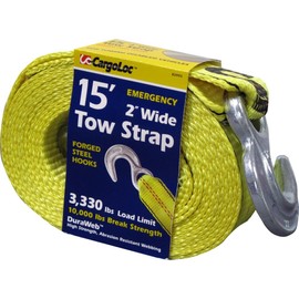 CargoLoc 85493 2-Inch by 15-Feet Emergency Tow Strap with Hooks
