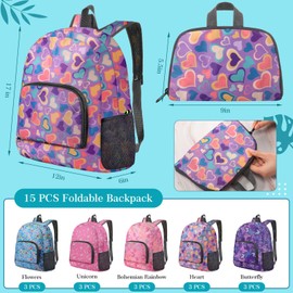 LEIFIDE 15 Pcs Backpack in Bulk 17 Inch Lightweight Foldable Student School Outdoor Travel Book Bag Assorted Colors