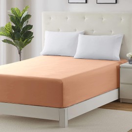 Hafaa Fitted Sheet Extra Deep Pocket Double Bed Sheets Fitted 16 inch 40 Cm Soft Brushed Microfiber Breathable Bed Sheets Shrinkage and Fade Resistant (Peach)