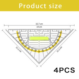 Set Square with Handle Set Square Flexible Set of 4 16 cm Plastic Ruler Geo Triangle Transparent Drawing Triangle Protractor Set Square Small Large for Drawing for Students Office Designer Painting