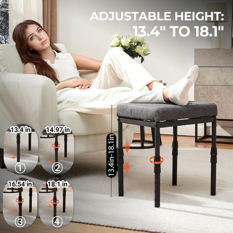 Adjustable Ottoman Pouf, 4 Height Position & 60 Degree Tilt
