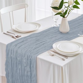 Cheesecloth Table Runner , 90x400cm Boho Gauze Table Runner 13Ft Rustic Romantic Long Table Decorationfor Wedding Bridal Party Decoration (blue)