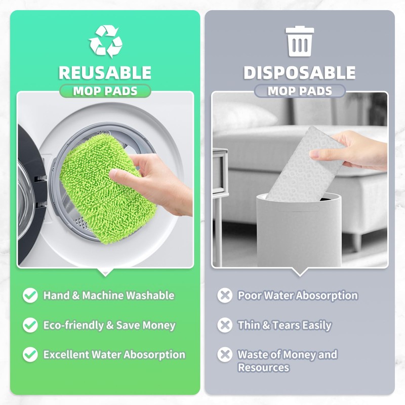 8 Pack Reusable Mop Pads Compatible with Swiffer Sweeper, Microfiber