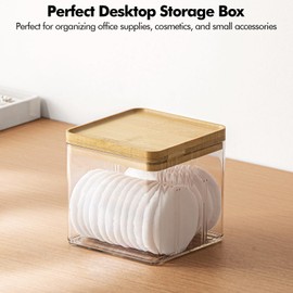 Poeland Desktop Storage Box, Cosmetic Organizer with Wooden Lid for Cosmetics, Office Supplies, Small Accessories