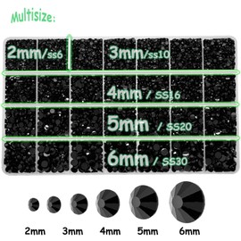 22000pcs Resin Rhinestones for Crafting, Jelly Pure Black 2mm 3mm 4mm 5mm 6mm Flatback Roud Beads, Non-Hotfix SS8 SS10 SS16 SS20 SS30 Gems with 15ml Glue for DIY Crafts, Nails, Makeup Decoration