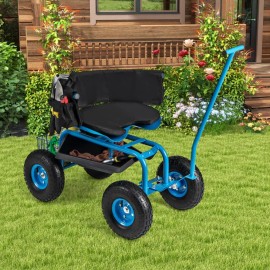 1pc Height Adjustable Swivel Seat Rolling Garden Cart with Storage Basket Utility Cartcolor: Blue Color