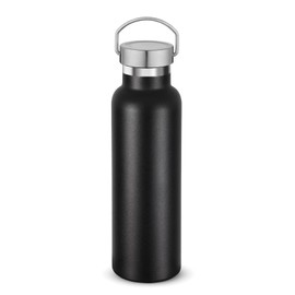 Volhoply Black Stainless Steel Water Bottles,600 ML Vacuum Insulated Double Wall Travel Bottle with Leak Proof Lid of Handle,Metal Reusable Standard Mouth Flask Thermoses for School,Hikers,Gift