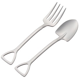 eve-mode The country story Stainless Steel Shovel Spoon & Fork Medium Brushed Blast 2 Pack